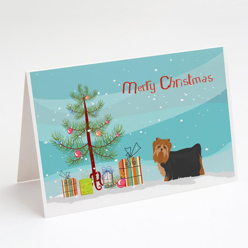 Yorkshire Terrier Christmas Tree Greeting Cards and Envelopes Pack of 8