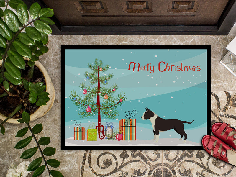 American Staffordshire Terrier Christmas Tree Doormat - 18x27 Decorative Floor Mat – Indoor/Outdoor Rug with Artistic Flair CK3515MAT