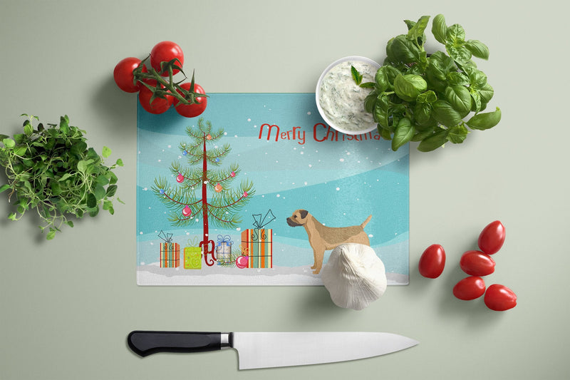 Border Terrier Christmas Tree Glass Cutting Boards – Durable, Decorative Kitchen Art Large CK3523LCB