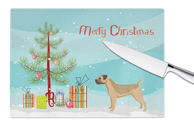 Border Terrier Christmas Tree Glass Cutting Boards – Durable, Decorative Kitchen Art Large CK3523LCB