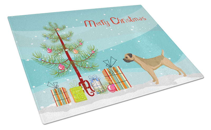 Border Terrier Christmas Tree Glass Cutting Boards – Durable, Decorative Kitchen Art Large CK3523LCB