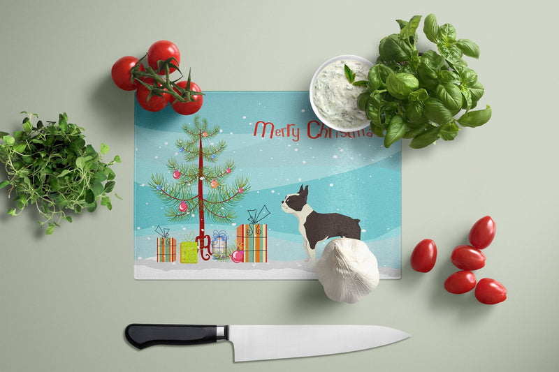 Boston Terrier Christmas Tree Glass Cutting Boards – Durable, Decorative Kitchen Art Large CK3525LCB