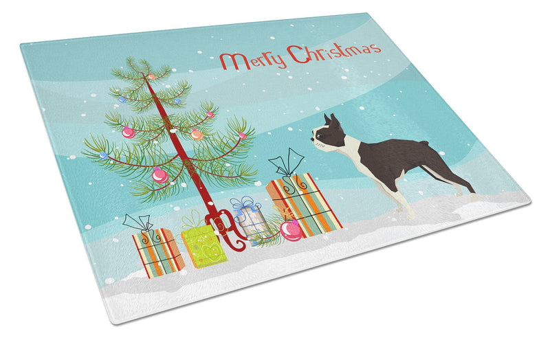 Boston Terrier Christmas Tree Glass Cutting Boards – Durable, Decorative Kitchen Art Large CK3525LCB