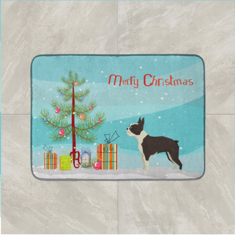 Boston Terrier Christmas Tree Machine Washable Memory Foam Mat CK3525RUG