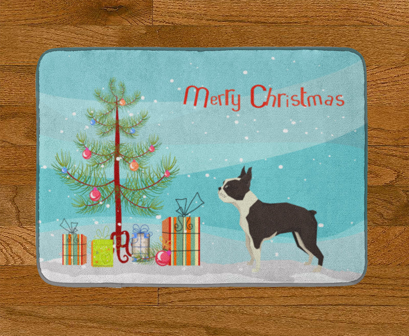 Boston Terrier Christmas Tree Machine Washable Memory Foam Mat CK3525RUG