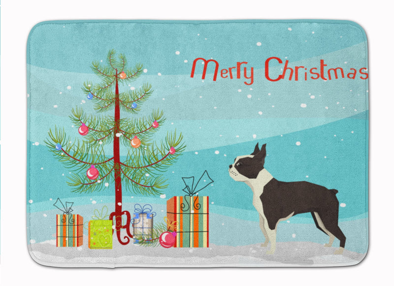 Boston Terrier Christmas Tree Machine Washable Memory Foam Mat CK3525RUG