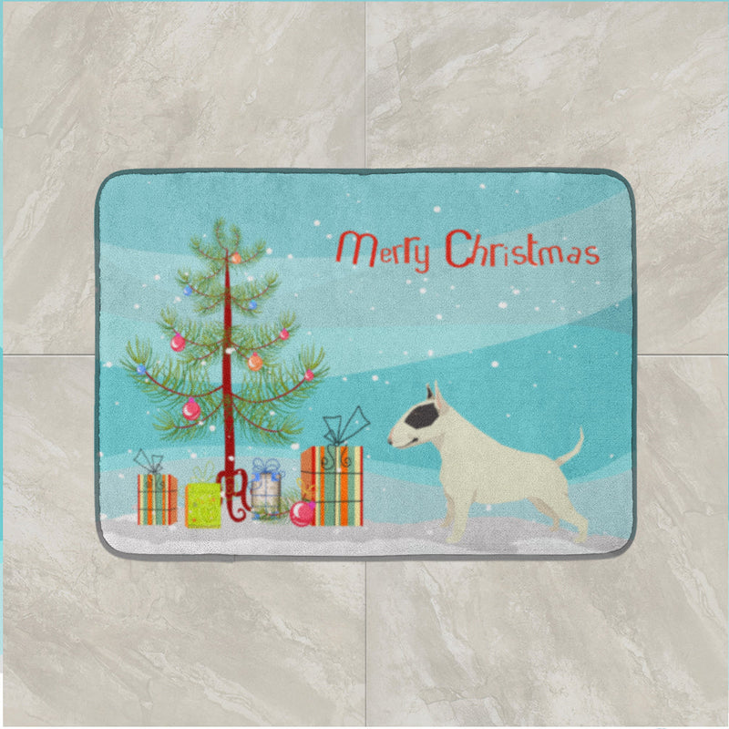 Black and White Bull Terrier Christmas Tree Machine Washable Memory Foam Mat CK3527RUG