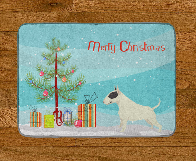 Black and White Bull Terrier Christmas Tree Machine Washable Memory Foam Mat CK3527RUG