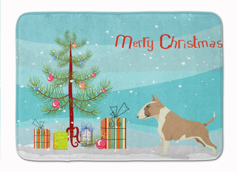 Fawn and White Bull Terrier Christmas Tree Machine Washable Memory Foam Mat CK3528RUG