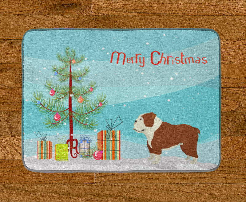 English Bulldog Christmas Tree Machine Washable Memory Foam Mat CK3536RUG