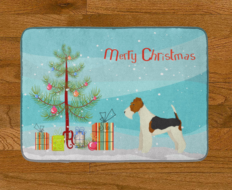 Fox Terrier Christmas Tree Machine Washable Memory Foam Mat CK3538RUG