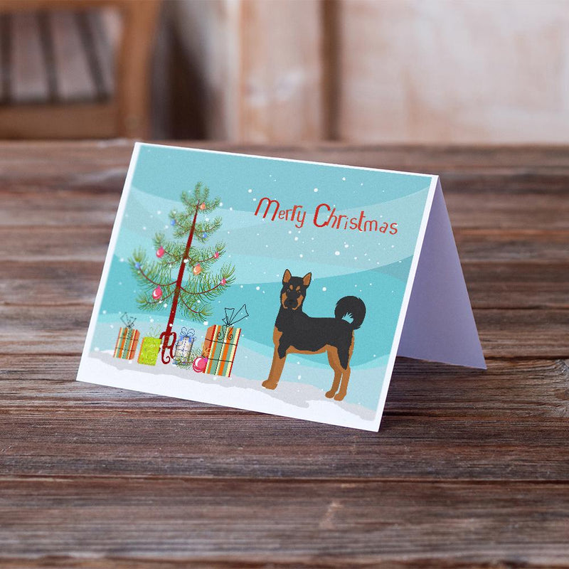 Akita Shepherd Black and Tan Christmas Tree Greeting Cards and Envelopes Pack of 8