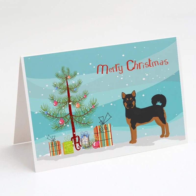 Akita Shepherd Black and Tan Christmas Tree Greeting Cards and Envelopes Pack of 8