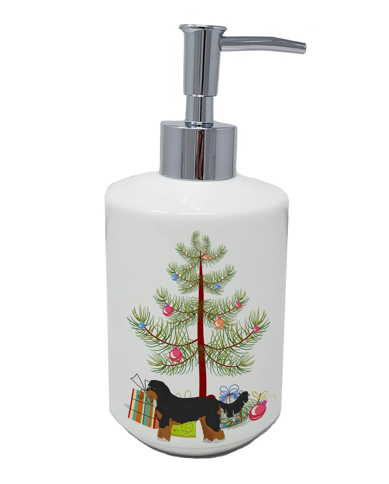 Black and Tan Cavapoo Christmas Tree Ceramic Soap Dispenser