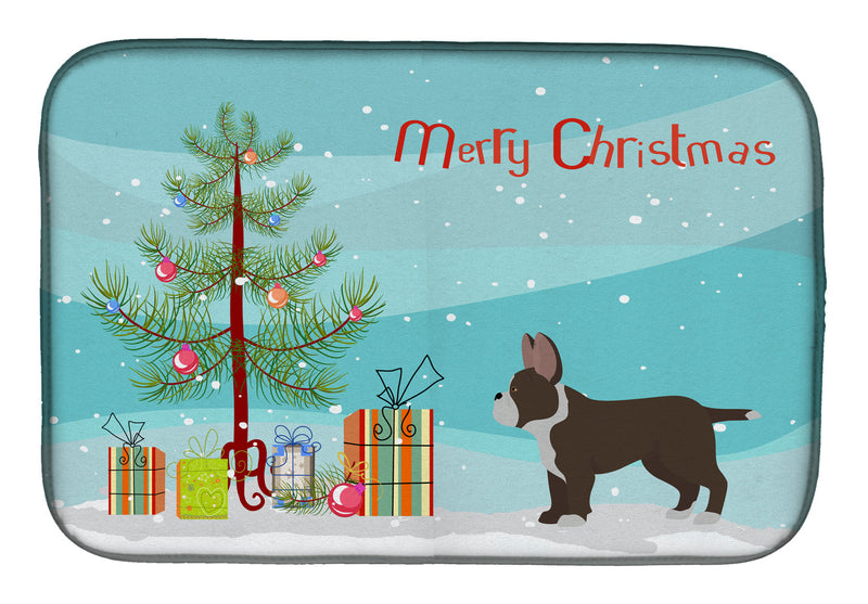 Black French Bulldog Pit Bull Mix Christmas Tree Dish Drying Mat CK3829DDM