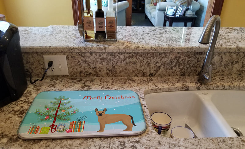 Tan German Shepherd Mastiff Mix Christmas Tree Dish Drying Mat – Absorbent, Artistic Kitchen Essentials CK3832DDM