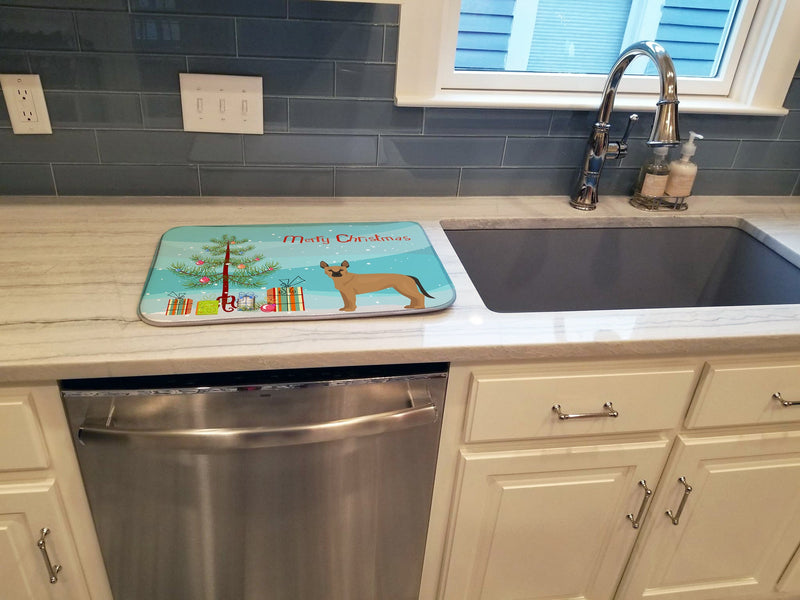 Tan German Shepherd Mastiff Mix Christmas Tree Dish Drying Mat – Absorbent, Artistic Kitchen Essentials CK3832DDM