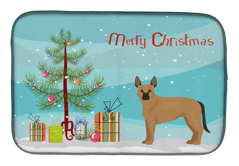 Tan German Shepherd Mastiff Mix Christmas Tree Dish Drying Mat – Absorbent, Artistic Kitchen Essentials CK3832DDM