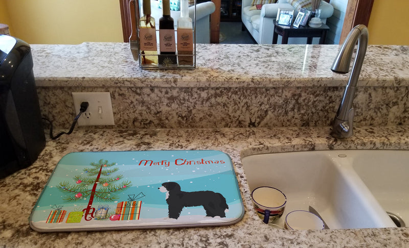 Black Sheepadoodle Christmas Tree Dish Drying Mat – Absorbent, Artistic Kitchen Essentials CK3868DDM
