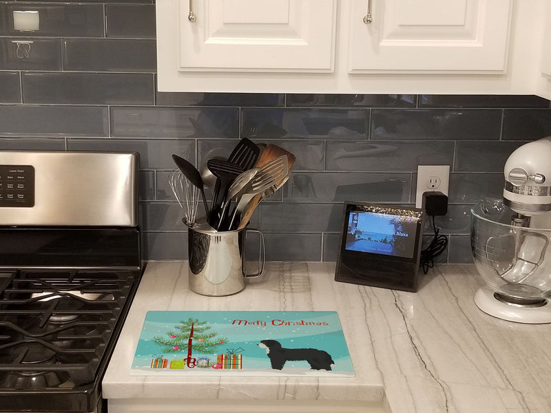 Black Sheepadoodle Christmas Tree Glass Cutting Boards – Durable, Decorative Kitchen Art Large CK3868LCB