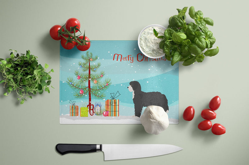 Black Sheepadoodle Christmas Tree Glass Cutting Boards – Durable, Decorative Kitchen Art Large CK3868LCB