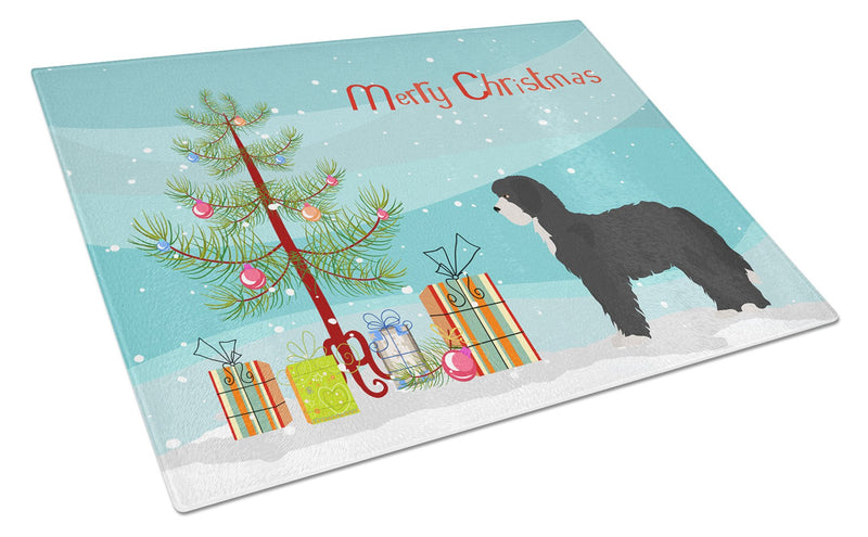 Black Sheepadoodle Christmas Tree Glass Cutting Boards – Durable, Decorative Kitchen Art Large CK3868LCB