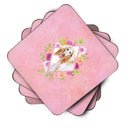 Afghan Hound Pink Flowers Coasters - Set of 4 Lightweight Foam, Absorbent Drink Coasters  CK4110FC