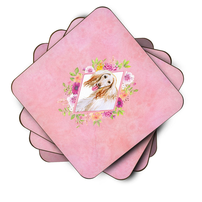 Set of 4 Afghan Hound Pink Flowers Foam Coasters Set of 4 CK4110FC