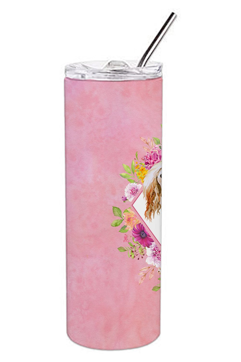 Afghan Hound Pink Flowers Double Walled Stainless Steel 20 oz Skinny Tumbler CK4110TBL20