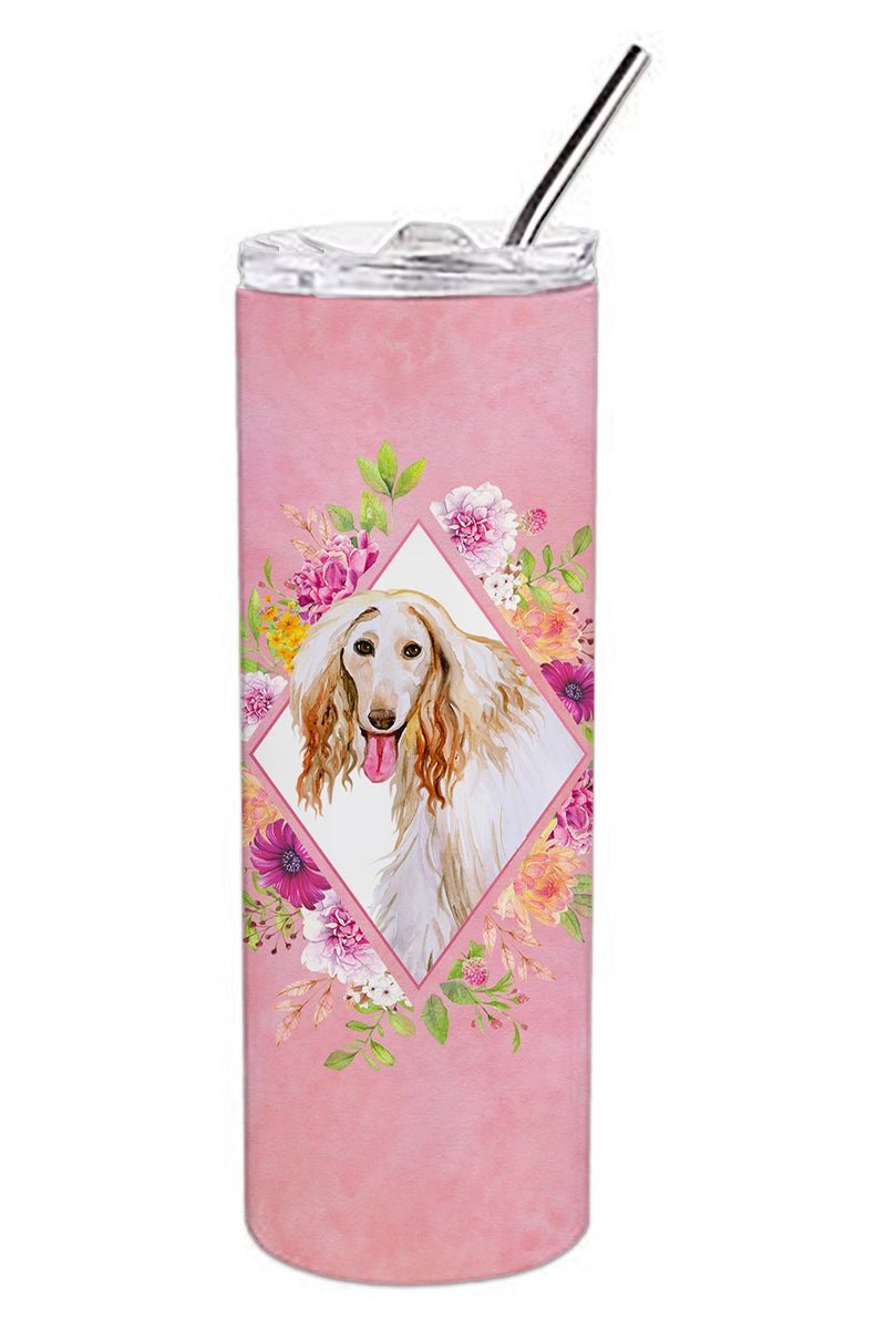 Afghan Hound Pink Flowers Double Walled Stainless Steel 20 oz Skinny Tumbler CK4110TBL20