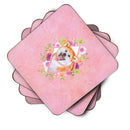 Akita Pink Flowers Coasters - Set of 4 Lightweight Foam, Absorbent Drink Coasters  CK4111FC