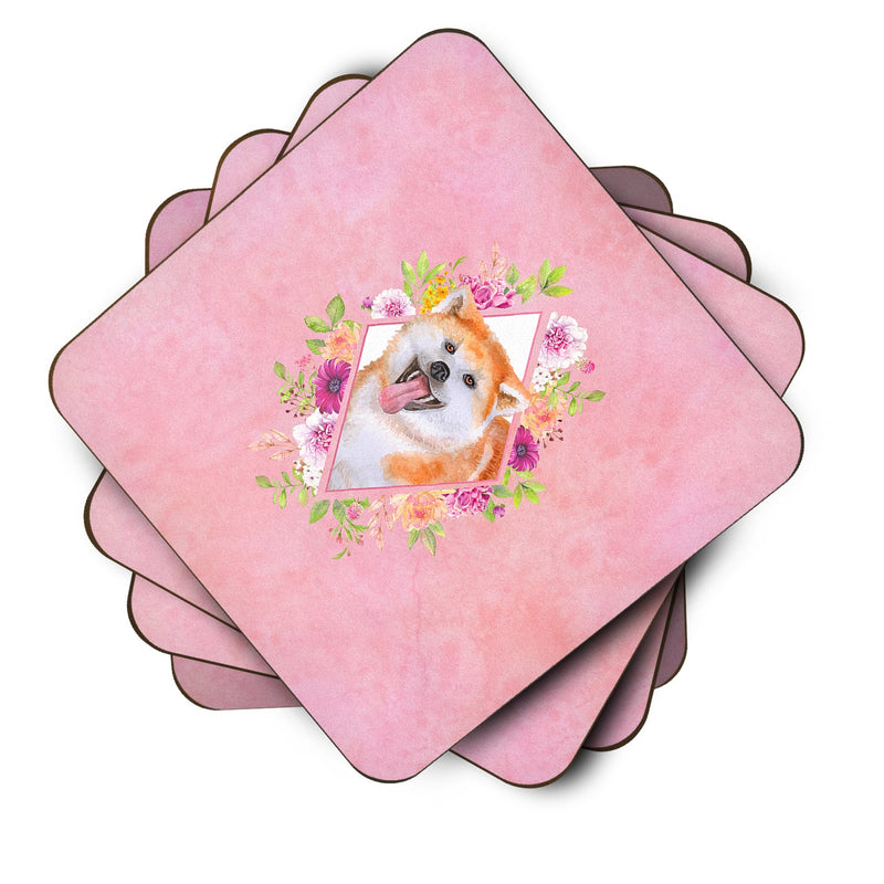 Set of 4 Akita Pink Flowers Foam Coasters Set of 4 CK4111FC