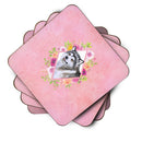 Alaskan Malamute Pink Flowers Coasters - Set of 4 Lightweight Foam, Absorbent Drink Coasters  CK4112FC