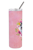 Alaskan Malamute Pink Flowers Double Walled Stainless Steel 20 oz Skinny Tumbler CK4112TBL20