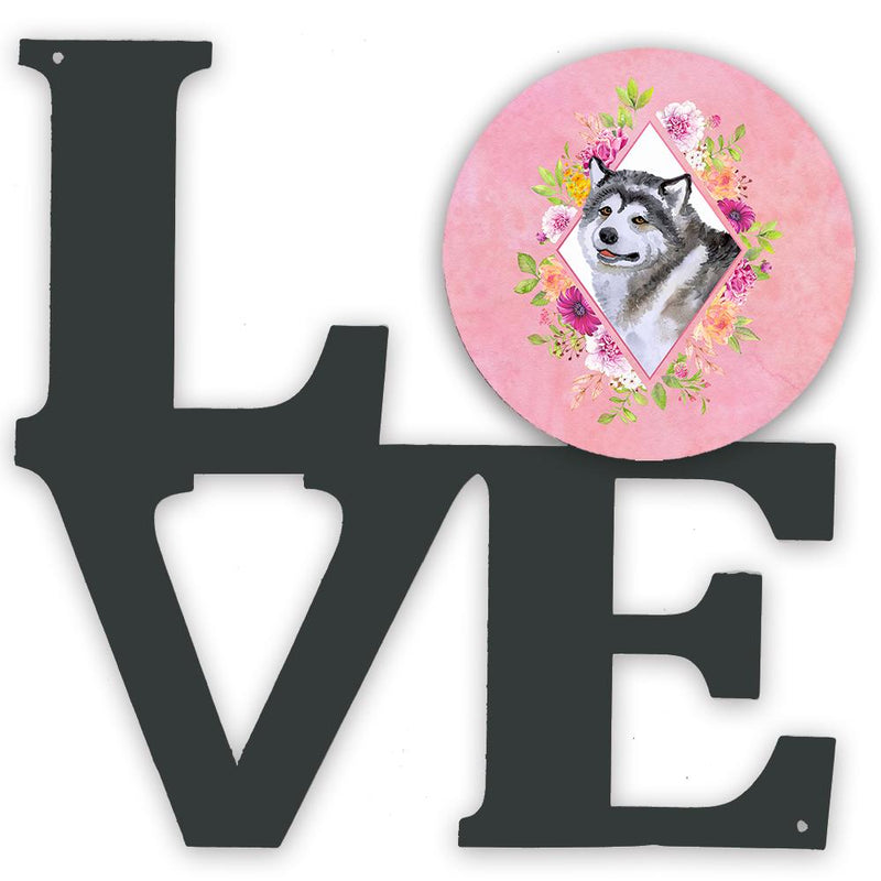 Alaskan Malamute Pink Flowers Metal Wall Artwork LOVE CK4112WALV