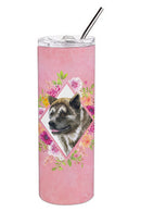 Akita Pink Flowers Double Walled Stainless Steel 20 oz Skinny Tumbler CK4113TBL20