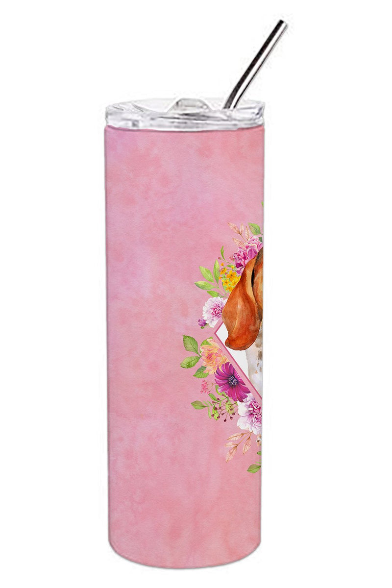 Basset Hound Pink Flowers Double Walled Stainless Steel 20 oz Skinny Tumbler CK4116TBL20