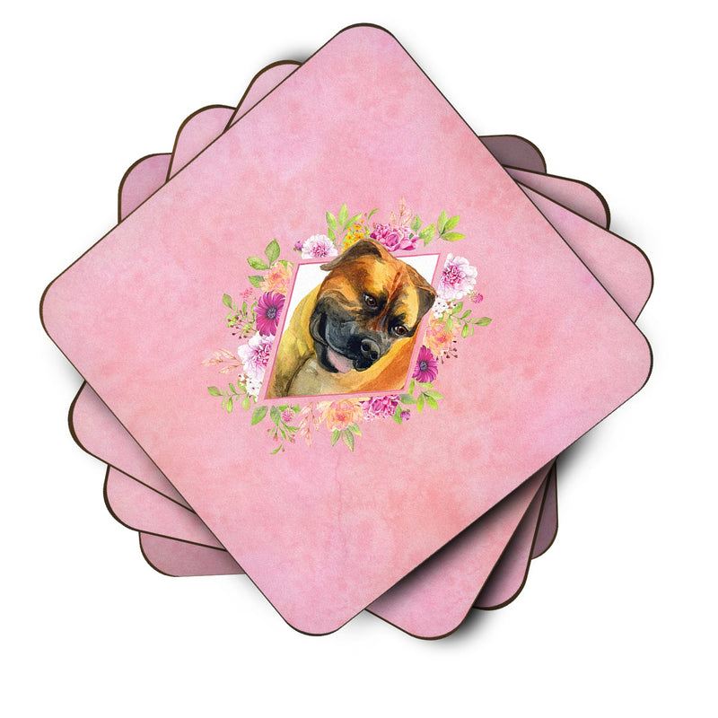 Borboel Mastiff Pink Flowers Coasters - Set of 4 Lightweight Foam, Absorbent Drink Coasters  CK4121FC