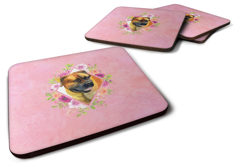 Borboel Mastiff Pink Flowers Coasters - Set of 4 Lightweight Foam, Absorbent Drink Coasters  CK4121FC