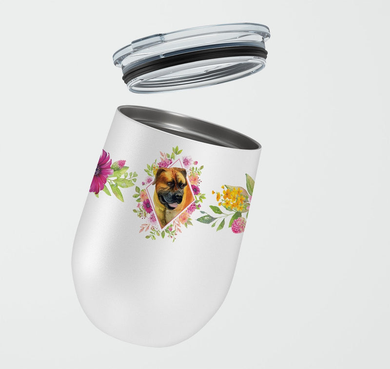 Borboel Mastiff Pink Flowers Stainless Steel 12 oz Stemless Wine Glass CK4121TBL12