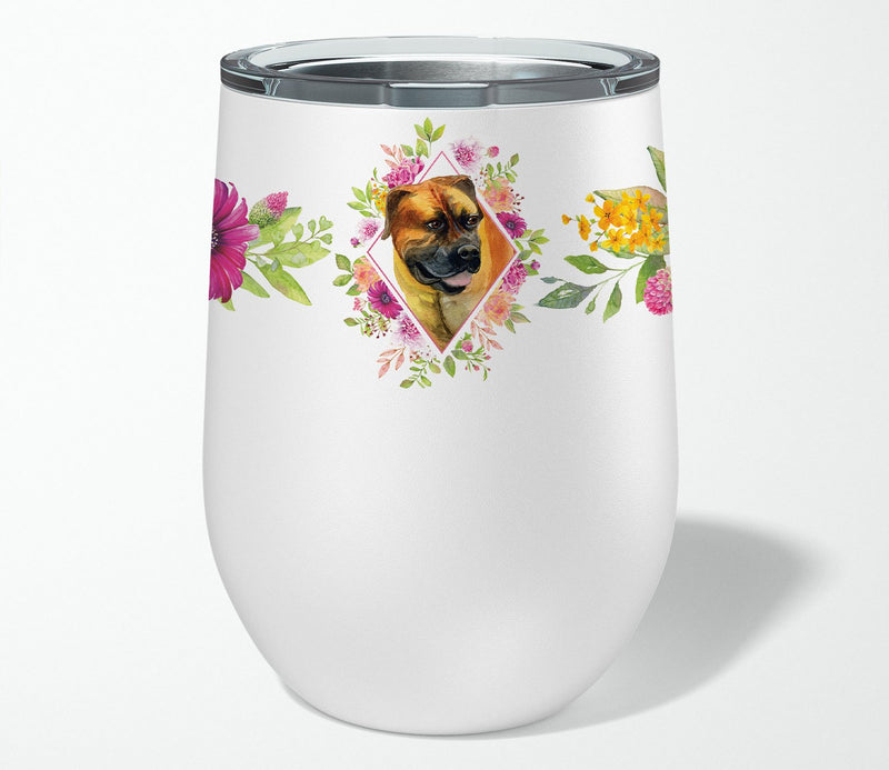 Borboel Mastiff Pink Flowers Stainless Steel 12 oz Stemless Wine Glass CK4121TBL12