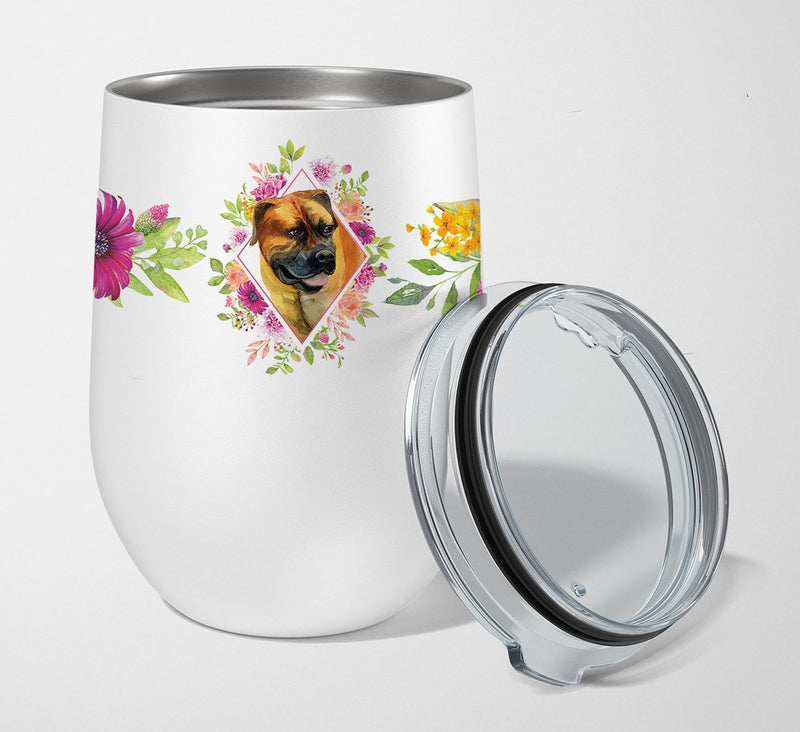 Borboel Mastiff Pink Flowers Stainless Steel 12 oz Stemless Wine Glass CK4121TBL12