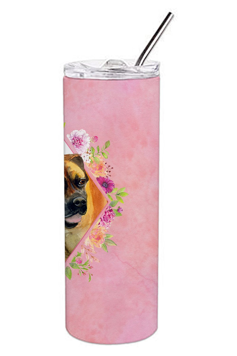 Borboel Mastiff Pink Flowers Double Walled Stainless Steel 20 oz Skinny Tumbler CK4121TBL20