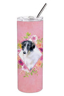 Borzoi Pink Flowers Double Walled Stainless Steel 20 oz Skinny Tumbler CK4122TBL20