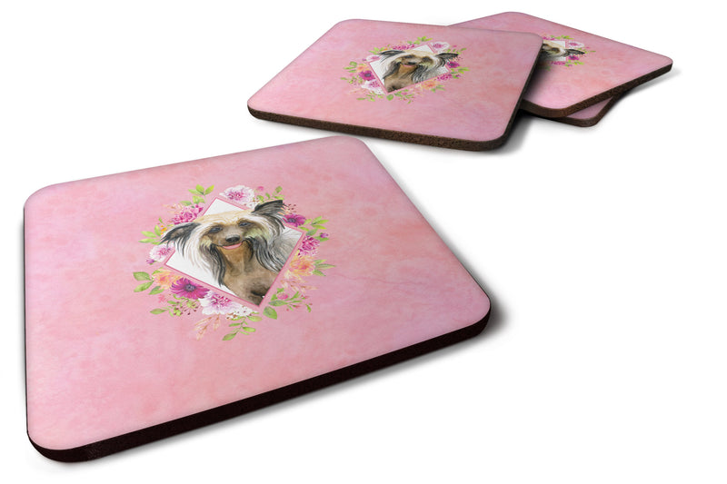 Chinese Crested Pink Flowers Coasters - Set of 4 Lightweight Foam, Absorbent Drink Coasters  CK4130FC
