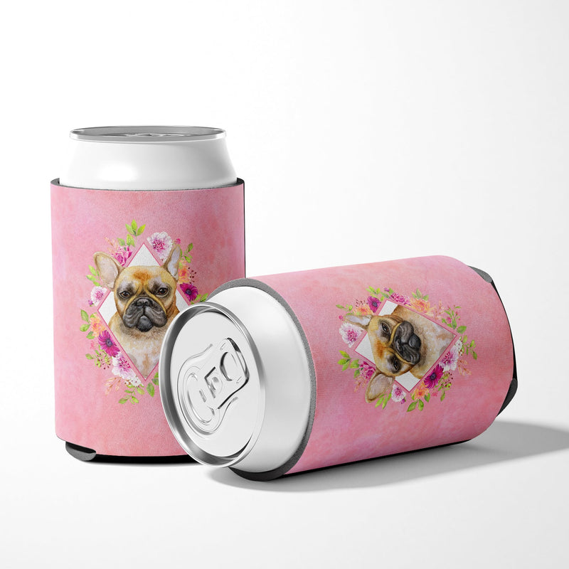 Fawn French Bulldog Pink Flowers Can or Bottle Hugger CK4144CC