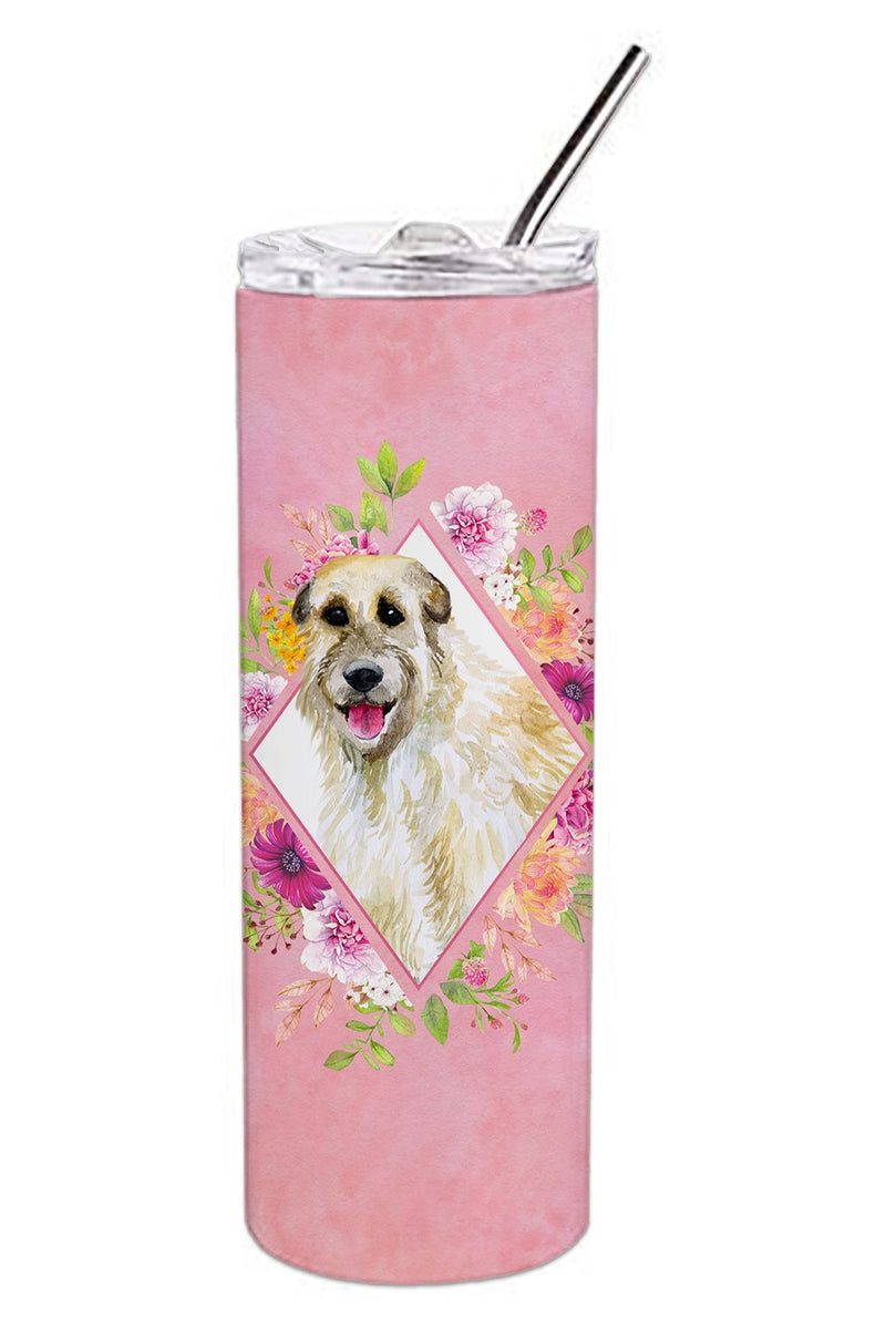 Irish Wolfhound Pink Flowers Double Walled Stainless Steel 20 oz Skinny Tumbler CK4153TBL20