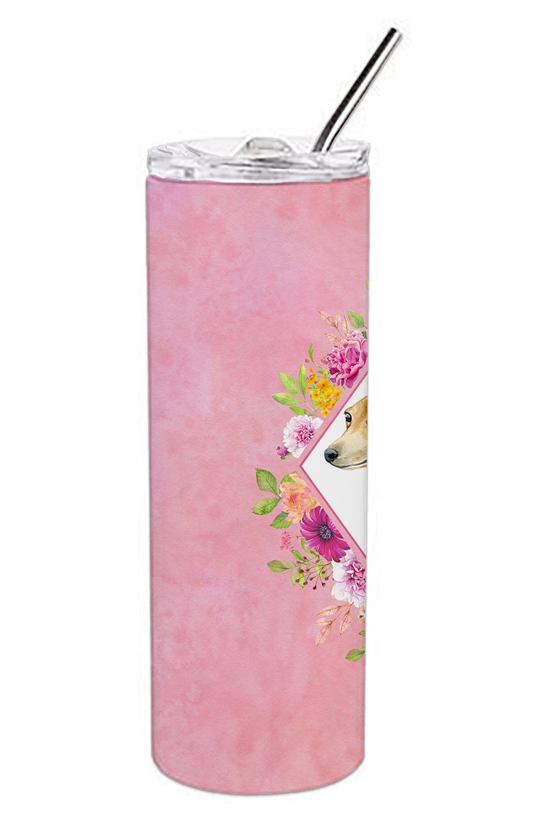 Italian Greyhound Pink Flowers Double Walled Stainless Steel 20 oz Skinny Tumbler CK4154TBL20