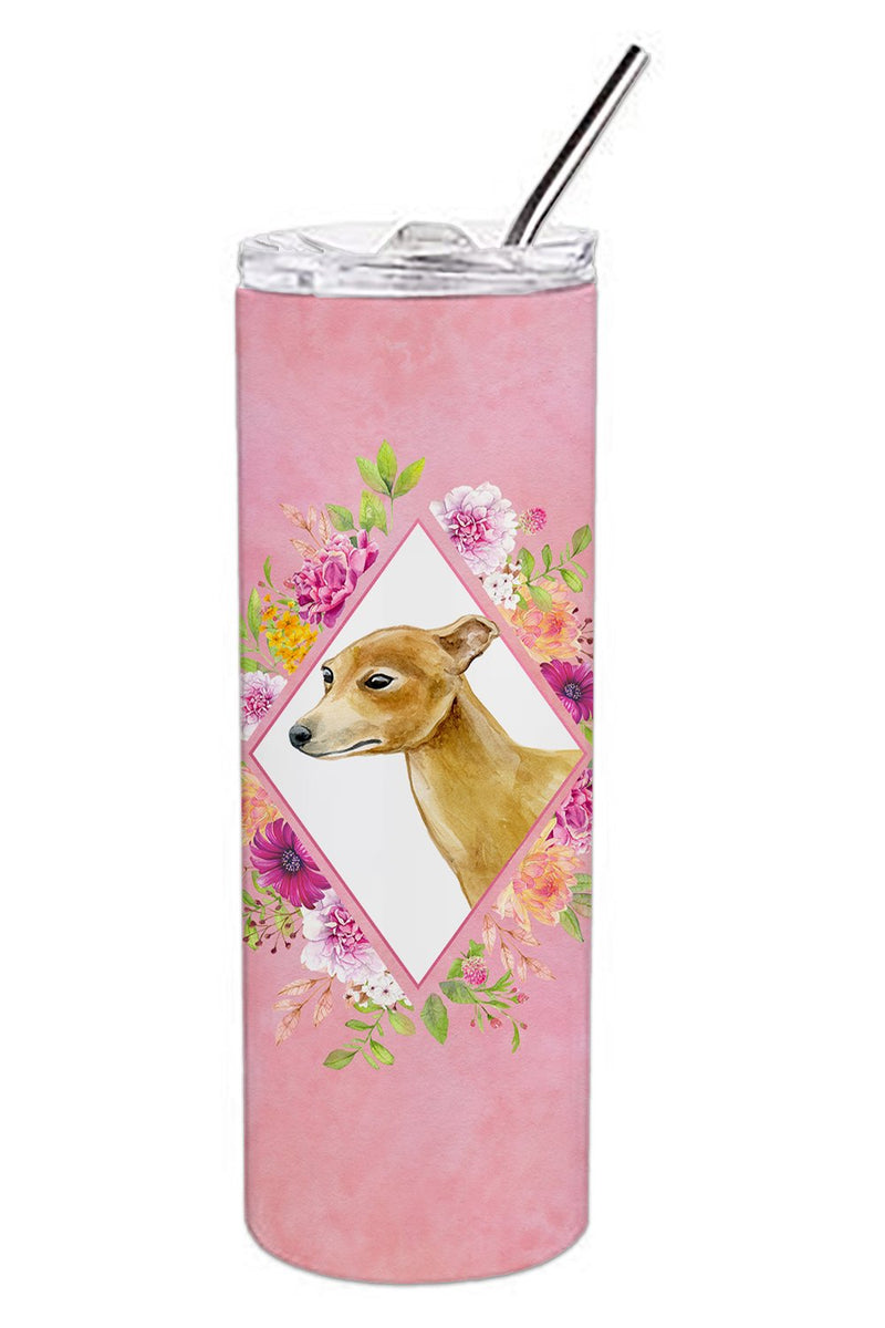 Italian Greyhound Pink Flowers Double Walled Stainless Steel 20 oz Skinny Tumbler CK4154TBL20