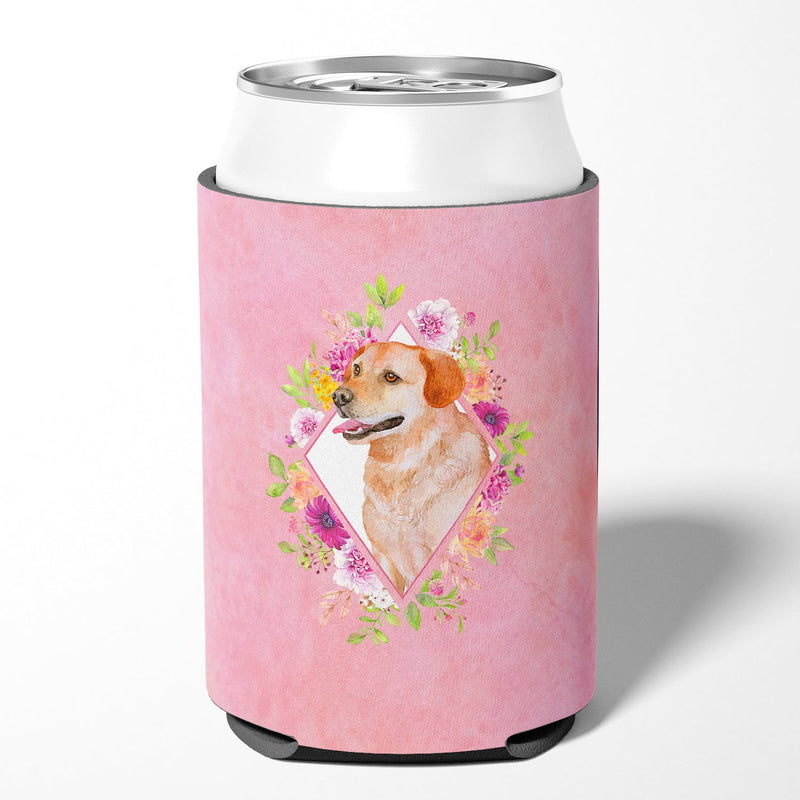 Yellow Labrador Retriever Pink Flowers Can or Bottle Hugger CK4158CC